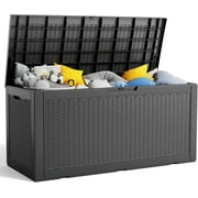 100 Gallon Deck Box,Resin Outdoor Storage Box with Lockable for Patio Furniture, Pool Accessories, Garden Tools Waterproof Outside Storage Box, Black
